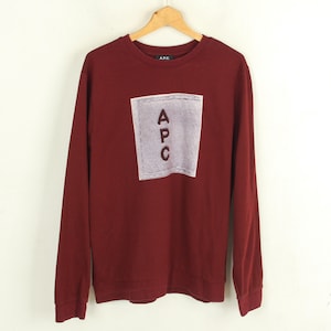 APC T-shirt Big logo men&#39;s XL Cotton Tee pullover, Red Burgundy Jumper, Shirt Crew neck skater streetwear Sweatshirt french France l/s 5g