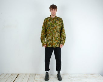 Australische leger Vintage Mens L militaire veld Cargo jas jas Aussie Camo Australië Zip Up Camouflage Combat oorlog zeldzame veelkleurige Retro 4k