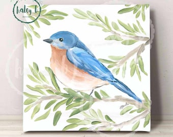 Bluebird Art Print, Bluebird Gift, Bluebird Painting, Bird Art, Bird Painting, Spring Bird Decor, Spring Bird Flowers