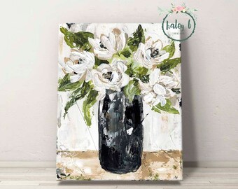 Impresión de arte floral en blanco y negro, arte floral neutro, flores, pintura floral, flores neutras, arte en blanco y negro, decoración en blanco y negro
