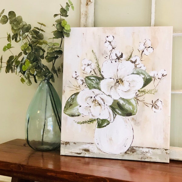 Magnolia and Cotton Art Print, Magnolia Painting, Giclee Print, Floral Art, Cotton Art, Neutral Art, Modern Farmhouse, Cotton, Magnolia