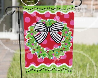 Christmas Wreath Double-Sided Vinyl Garden Flag (12x18"), Colorful Christmas Flag, Outdoor Christmas Decor
