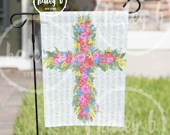 Floral Cross Garden Flag, Vinyl Garden Flag, Easter Cross Flag, Spring Flag, Easter Decor, Cross Art, Cross Decor, Spring Decor, Yard Art