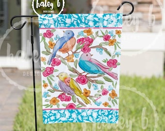 Pretty Birds Garden Flag, Vinyl Garden Flag, Spring Garden Flag, Summer Garden Flag, Bird Art, Bird Decor, Yard Art