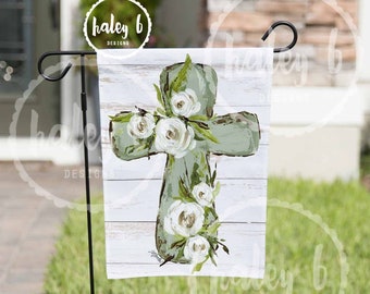 Floral Cross Garden Flag, Vinyl Garden Flag, Easter Cross Flag, Spring Flag, Easter Decor, Cross Art, Cross Decor, Spring Decor, Yard Art