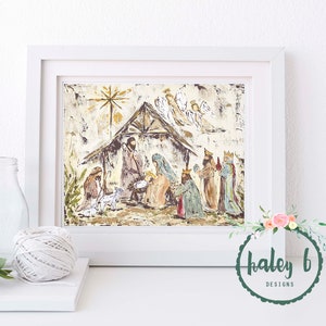 Nativity Art Print, Nativity Painting, Nativity Art, Manger Scene, Christmas Decor, Christmas Art, Christmas Gift, Rustic Christmas Art