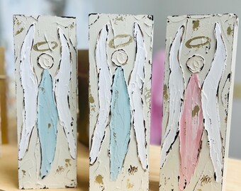 9" Angel Painting, Angel Art, Guardian Angel, Angel Gift, Rustic Angel, Angel Ornament, Handpainted Angel, In Memory Of, Angel Wings