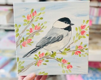 ORIGINAL 8" Chickadee Painting, Chickadee Art, Bird Lovers Art, Handpainted Chickadee Canvas