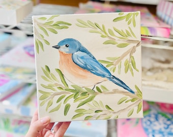 ORIGINAL 8" Bluebird Painting, Bluebird Art, Bird Lovers Art, Handpainted Bluebird Canvas