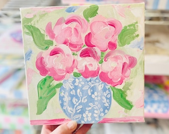 ORIGINAL 8" Floral Painting, Flower Art, Floral Art, Flower Decor, Floral Design, Floral Decor, Shelf Art, Handpainted