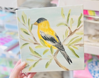 ORIGINAL 8" Goldfinch Painting, Goldfinch Art, Bird Lovers Art, Handpainted Goldfinch Canvas