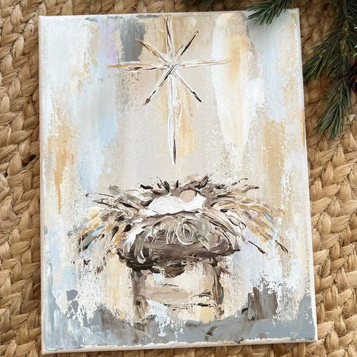 Manger Scene Art Print Nativity Painting Manger Scene - Etsy