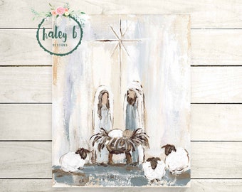 Manger Scene Art Print, Nativity Painting, Manger Scene, Christmas Decor, Christmas Art, Christmas Gift, Nativity Decor, Nativity Art