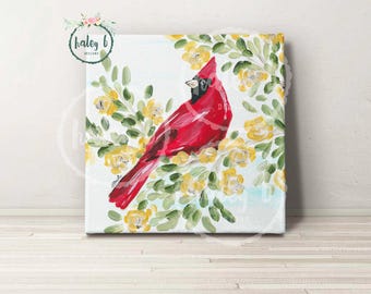 Cardinal Art Print, Spring Cardinal, Cardinal Painting, Cardinal with Flowers, Floral Bird Art, Spring Birds Art, Bird Decor, Cardinals
