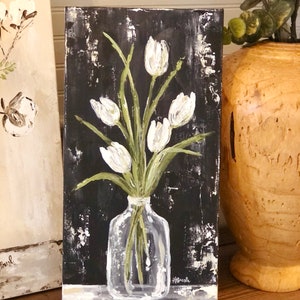 Tulip Art Print, White Tulips, Black and White Art, Tulips in Vase, Farmhouse Art, Farmhouse Decor, Tulip Painting, Floral Art, Giclee