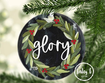 H156 Ceramic GLORY Ornament, Glory Wreath Ornament, Christmas Ornament, Christmas Wreath, Glory, Christmas Decor
