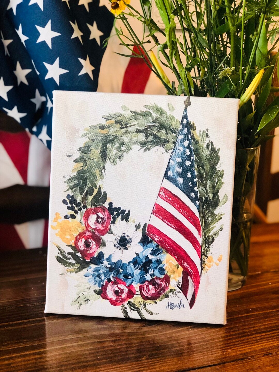 Patriotic Wreath Art Print, American Flag Art, Patriotic Decor, July ...