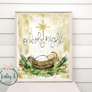 Manger Scene Art Print, O Holy Night, Nativity Art, Manger Scene, Christmas Decor, Christmas Art, Christmas Gift, Rustic Christmas Art