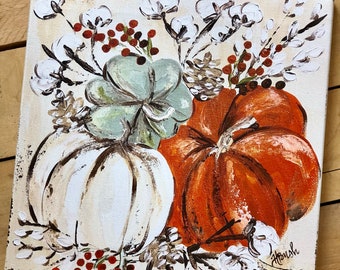 Pumpkin Art Print, Fall Decor, Fall Art, Pumpkin Painting, Pumpkin Art, Fall Painting, Cotton and Pumpkins, Giclee Print, Fall Farmhouse