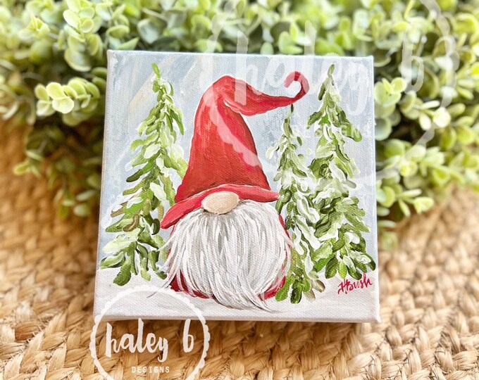 ORIGINAL 6 Gnome Christmas Painting, Gnome Art, Gnome Decor, Christmas Gnome, Winter Gnome