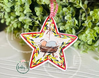 Star Manger Ornament, Star Shaped Manger Scene, Manger Ornament, Nativity Ornament, Manger Painting, Nativity Painting, Nativity Decor
