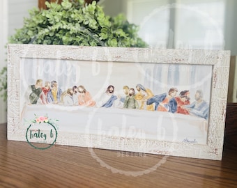 Framed Last Supper Watercolor Print, Lords Supper Painting, Christian Art