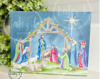 Nativity Art Print, Nativity Painting, Manger Scene, Colorful Christmas, Christmas Art, Colorful Nativity, Colorful Manger Scene