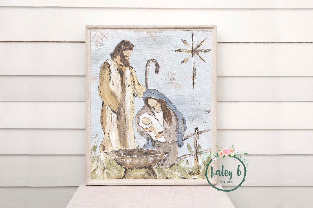Manger Scene Art Print, Nativity Painting, Manger Scene, Christmas ...