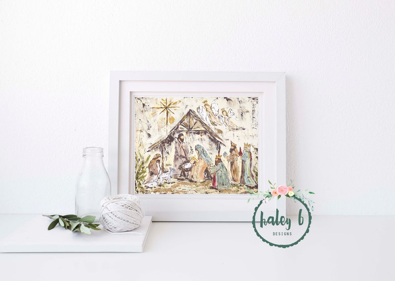 Nativity Art Print, Nativity Painting, Manger Scene, Christmas Decor, Christmas Art, Christmas Gift, Rustic Christmas Art image 4