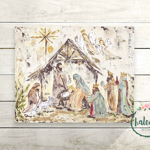 Nativity Scene Print Manger Scene Art Christmas Decor Etsy