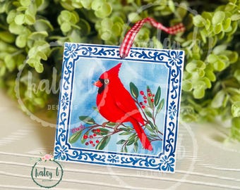 Christmas Cardinal Ornament, Cardinal Decor, Cardinal Art, Cardinal Painting, Bird Ornament, Christmas Bird, Christmas Cardinal Gift