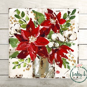 Poinsettia Art Print, Poinsettia Decor, Christmas Art, Christmas Decor, Christmas Floral, Farmhouse Christmas, Christmas Flowers