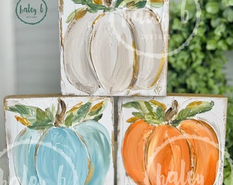 ORIGINAL Pumpkin Block Painting, Fall Pumpkin Painting, Pumpkin Art, Textured Pumpkin Art, Handpainted Pumpkin, Pumpkin Decor, Fall Decor
