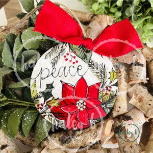 Peace Poinsettia Christmas Ornament, Poinsettia Ornament, Christmas Peace, Religious Christmas, Peace on Earth, Christmas Floral Ornament