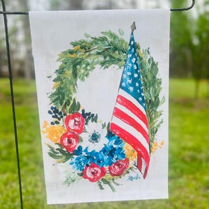 Patriotic Garden Flag, July 4th Flag, Fourth of July Decor, Outdoor Decor, Garden Flag, Patriotic Decor, Patriotic Wreath, Flags image 3