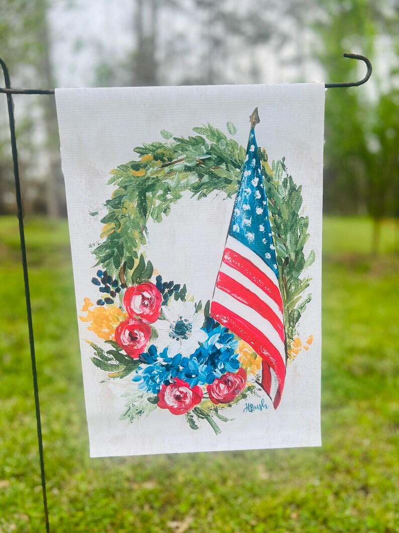 Patriotic Garden Flag, July 4th Flag, Fourth of July Decor, Outdoor Decor, Garden Flag, Patriotic Decor, Patriotic Wreath, Flags image 3