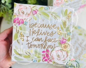 Because He Lives Painting, Original Painting, Spring Easter Art, Faith Gift, Christian Gift, Old Hymn Art, Because He Lives Floral, Spring