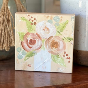 ORIGINAL 6&quot; Floral Painting, Flower Art, Floral Art, Flower Decor, Floral Design, Floral Decor, Shelf Art, Handpainted