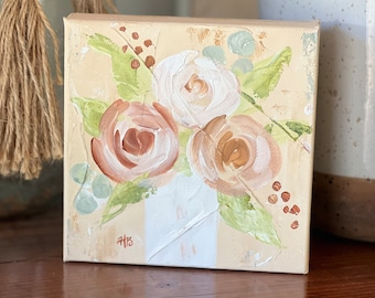 ORIGINAL 6&quot; Floral Painting, Flower Art, Floral Art, Flower Decor, Floral Design, Floral Decor, Shelf Art, Handpainted