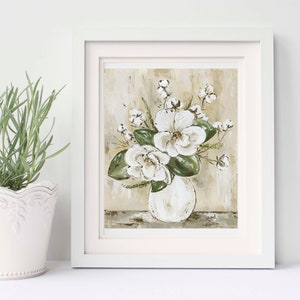 Magnolia and Cotton Art Print, Magnolia Painting, Giclee Print, Floral ...