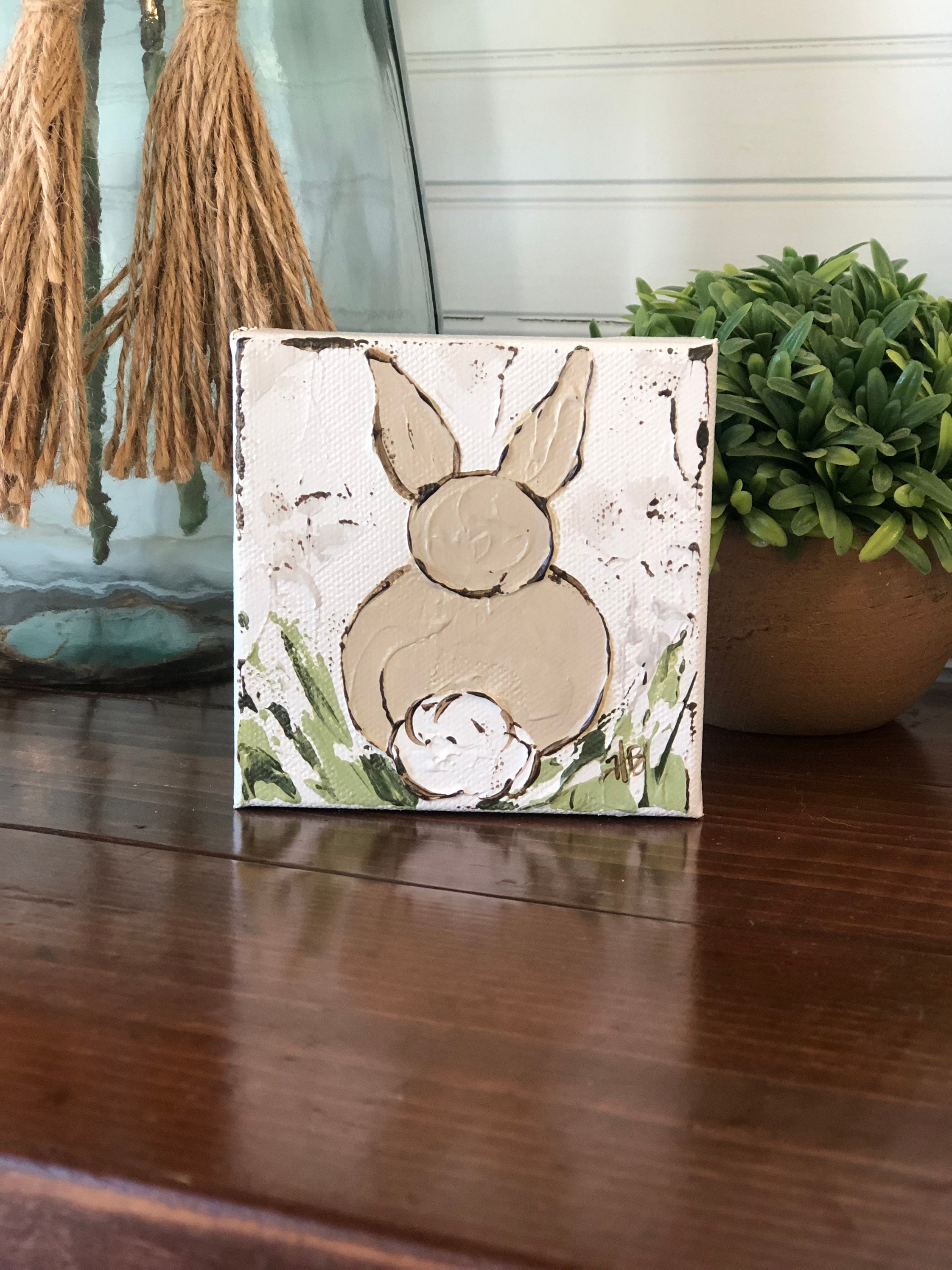 Rabbit Painting bunny painting baby gift Easter decor Easter painting spring decor nursery art