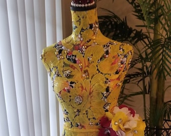 Embellished Mannequin Dress Form with Detachable Floral Train