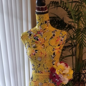 Embellished Mannequin Dress Form with Detachable Floral Train