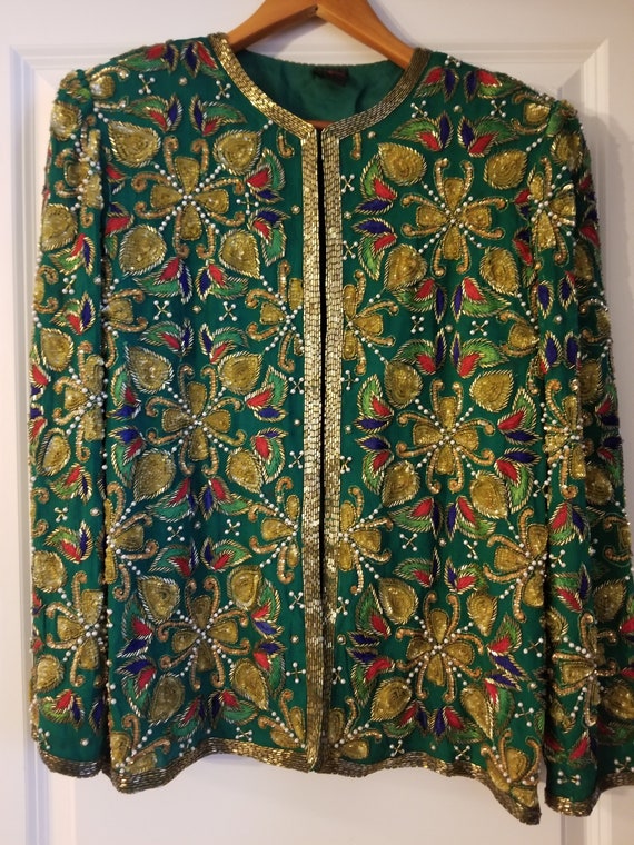 Vintage Sequins Jacket with Floral Design