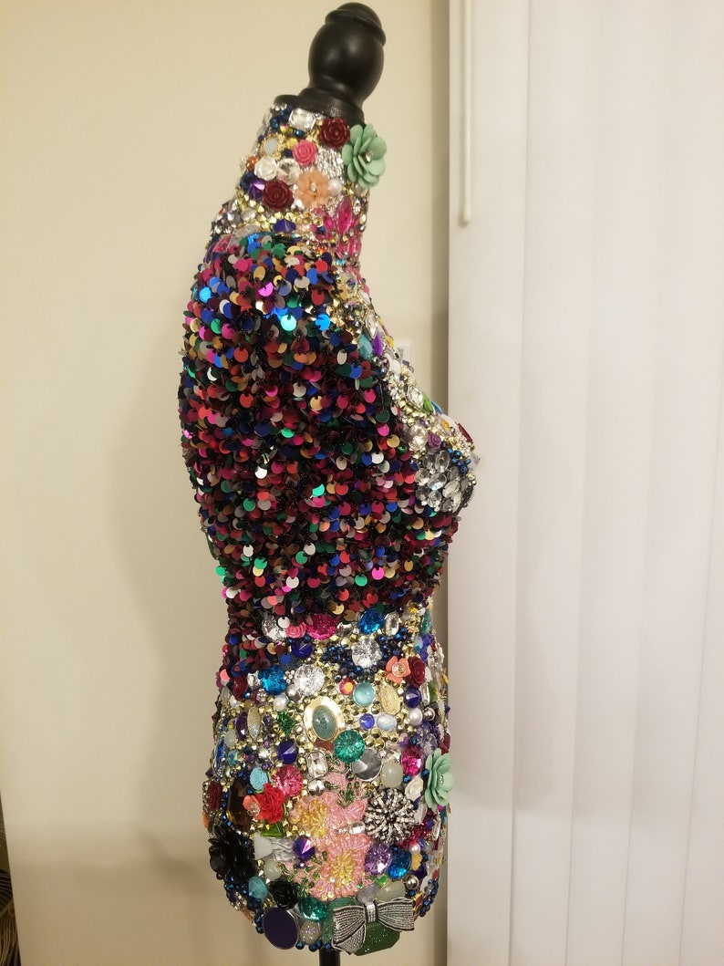 Embellished Mannequin Dress Form with Detachable Floral Train image 8