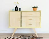Chest of drawers, dresser, mid century modern, cabinet, vintage & scandinavian design, yellow dresser, model Bertille