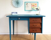 Vintage Desk,  mid century modern, Scandinavian style, hand-painted, color petrol blue, model Lazare