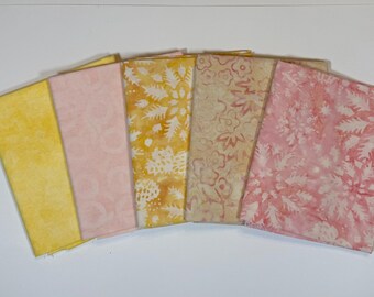 LAST ONE! Pink and Soft Yellow Prints Batik Fat Quarter Bundle  (5)