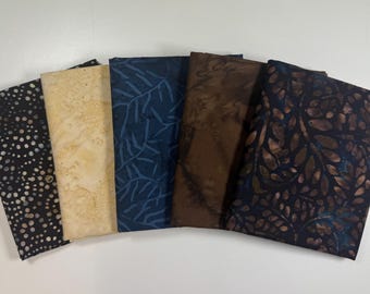Brown, Blue and Cream Batiks Fat Quarter Bundle  (5)
