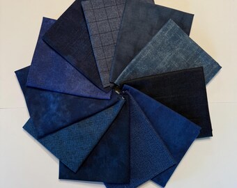 Blue Tones 100% Cotton Fat Quarters Bundle (11 pcs)